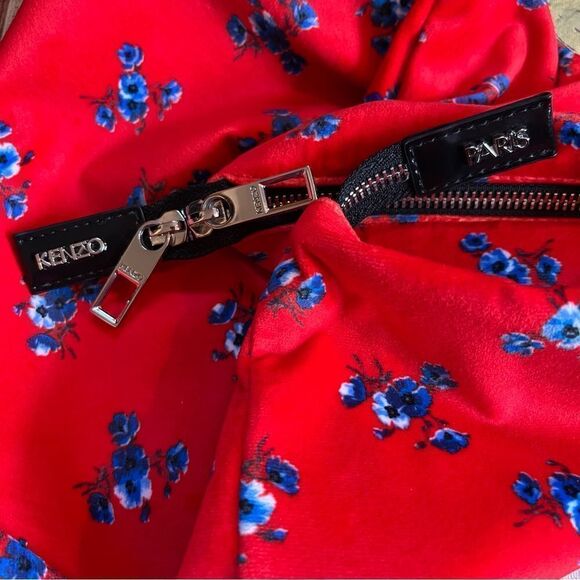 KENZO Paris Floral Leather Handbag Inside Removable Velvet Bag Coin Purse Red - Picture 10 of 12